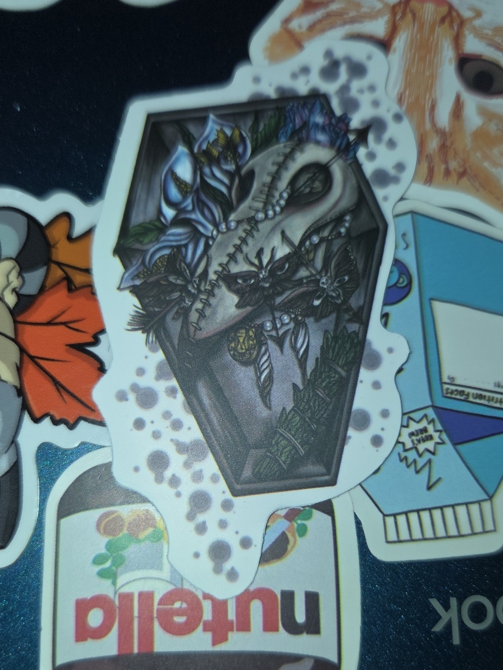Coffin Mask Floral Sticker - Black and Gray Home Art